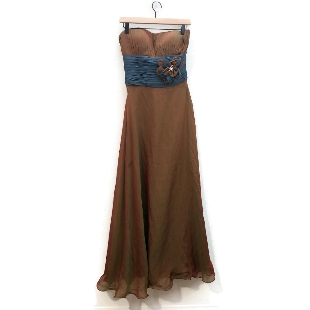 Terani Couture Tan Bridesmaid Promo Formal Evening Silk Gown Empire Waist Sz 6 - Picture 3 of 11